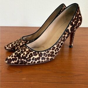 J. Crew Collection Brown Leopard Calf Hair Point Toe Heels 10 Leather Italy